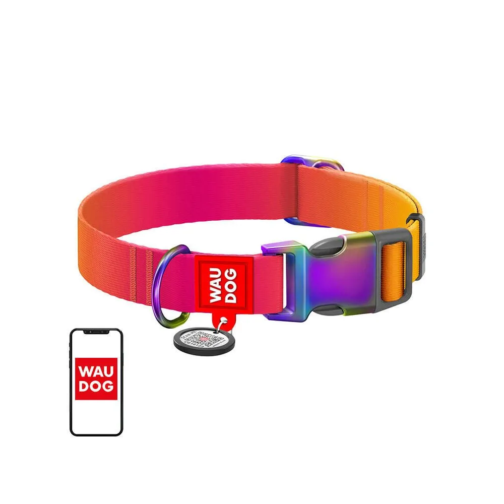 Waudog gradient nylon guler câine cu cod QR, portocaliu , mărimea M