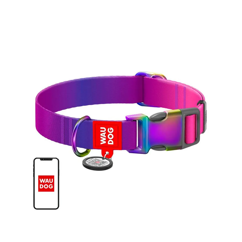 Waudog gradient nylon guler de câine cu cod QR, violet , dimensiune XL