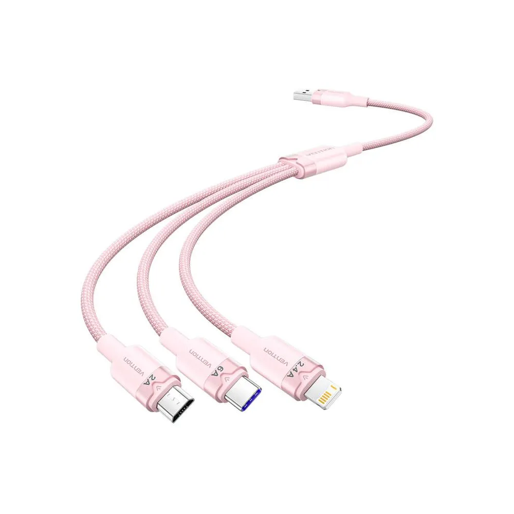 USB 2.0 A la 3-in-1 6A cablu Vention CTRPG 1.5M (roz)