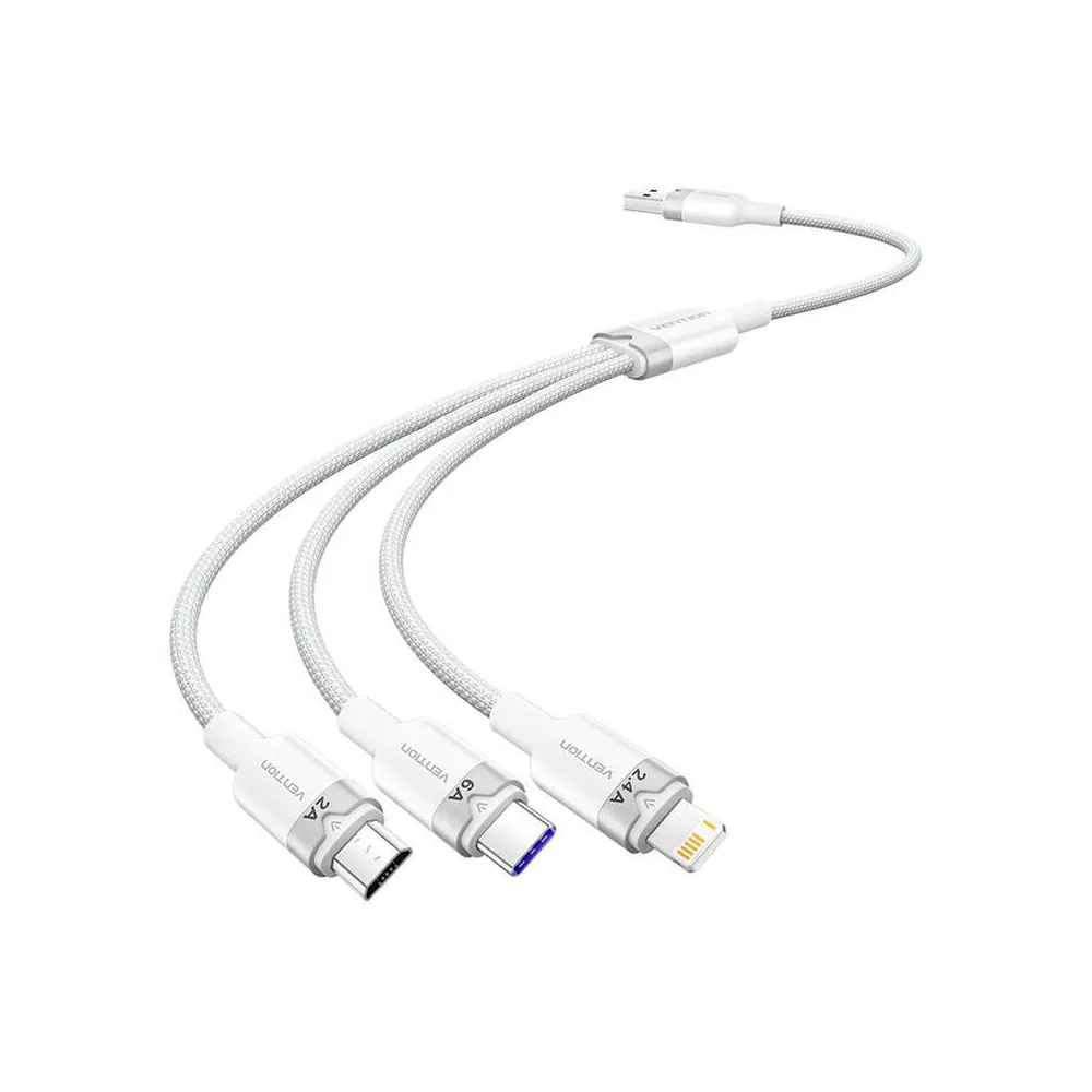 USB 2.0 A la 3-in-1 6A cablu Vention CTRWG 1.5M (alb)