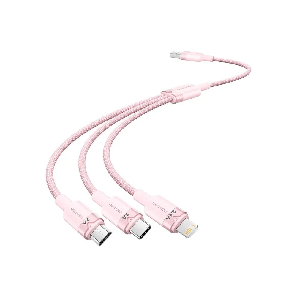 USB 2.0 A la 3in1 3A cablu Vention CTPPG 1.5M (roz)