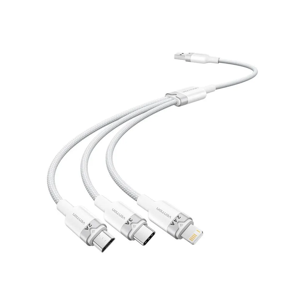 USB 2.0 A la 3in1 3A cablu Vention CTPWG 1.5M (alb)