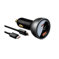 INCARCATOR auto Baseus Digital Display, Quick Charge PD 3, 140W, 1 x USB, 1 x USB Type-C, include cablu USB Type-C la USB Type-C