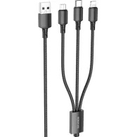 CABLU alimentare Borofone "BX72", pt smartphone,USB la Micro-USB+Lightning + USB Type-C 2A, 1m, brodat, negru "6974443384666"