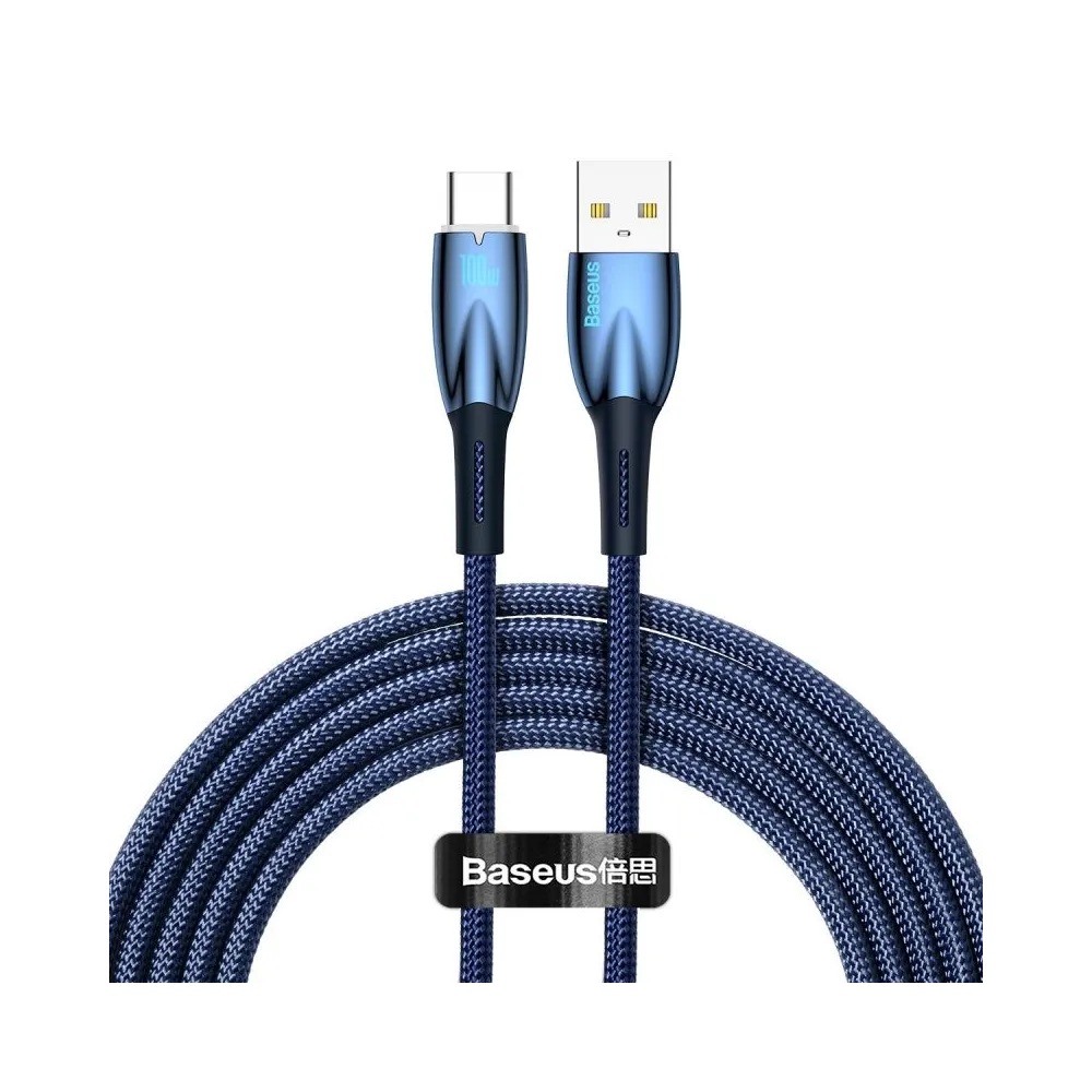 CABLU alimentare si date Baseus Glimmer, Fast Charging Data Cable pt. smartphone, USB la USB Type-C 100W, 2m, albastru "CADH0005