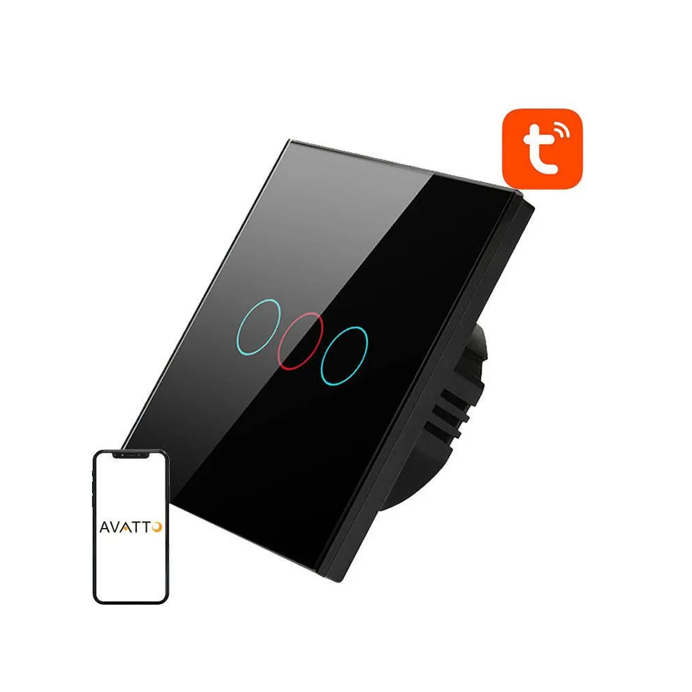 Comutator tactil WiFi Avatto TS02-EU-B3 Triple TUYA (negru)