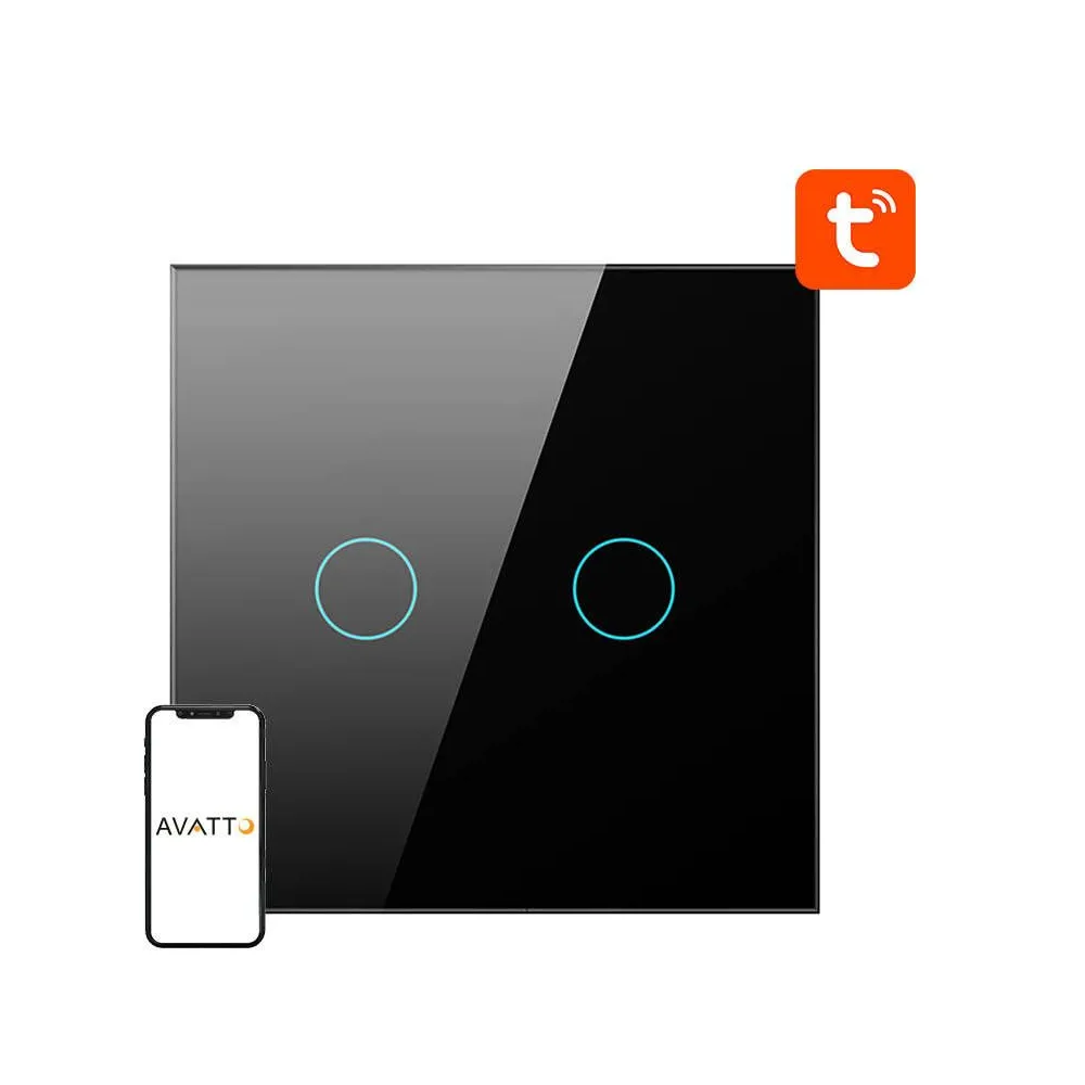 ZigBee Avatto ZTS02-EU-B2 Comutator tactil Dual TUYA (negru)