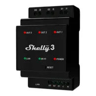 Comutator inteligent pentru șină DIN Shelly Pro 3 cu contacte uscate, 3 canale