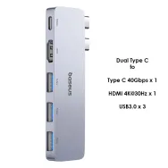 DOCKING STATION Baseus UltraJoy 5 in 1, conectare PC USB Type-C x 2, USB 3.0 x 3, USB Type C x 1, HDMI x 1/4K/30Hz, gri "B000528