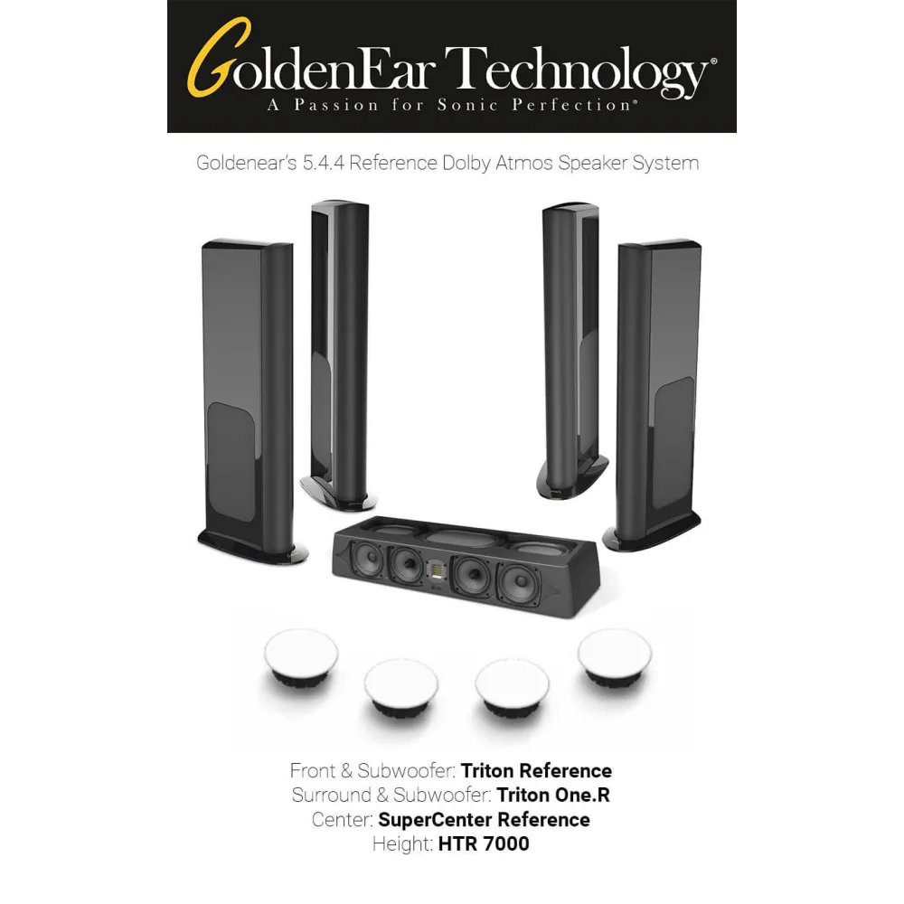Pachet boxe Dolby Atmos 5.4.4 Reference cu Goldenear Triton Reference, SuperCenter Reference, Triton One.R si HTR7000