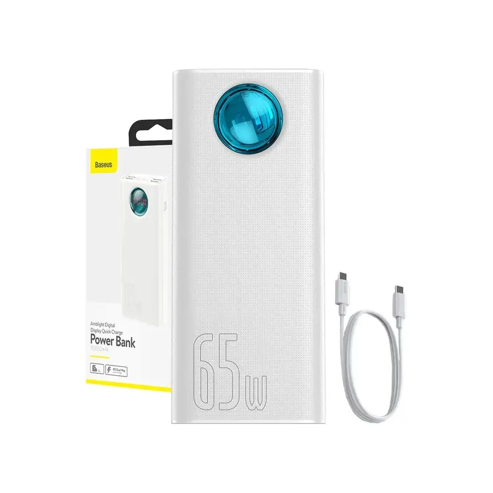 Powerbank Baseus Amblight 30000mAh, 4xUSB, USB-C, 65W (biały)