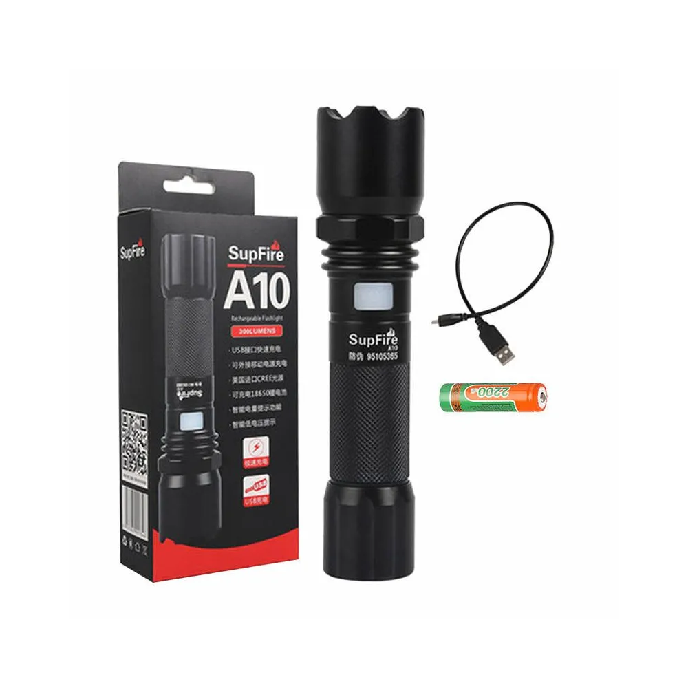 Lanternă Superfire A10 – 550 lm, USB, 100–200 m, 5 moduri