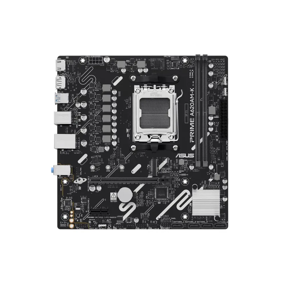 ASUS PRIME A620AM-K. Processor manufacturer: AMD, Processor socket: Socket AM5, Compatible processor series: AMD Ryzen 7000 Seri