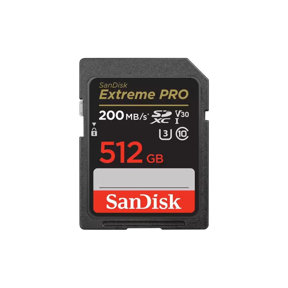 SanDisk Extreme PRO. Capacity: 512 GB, Flash card type: SDXC, Flash memory class: Class 10, Read speed: 200 MB/s, Write speed: 1
