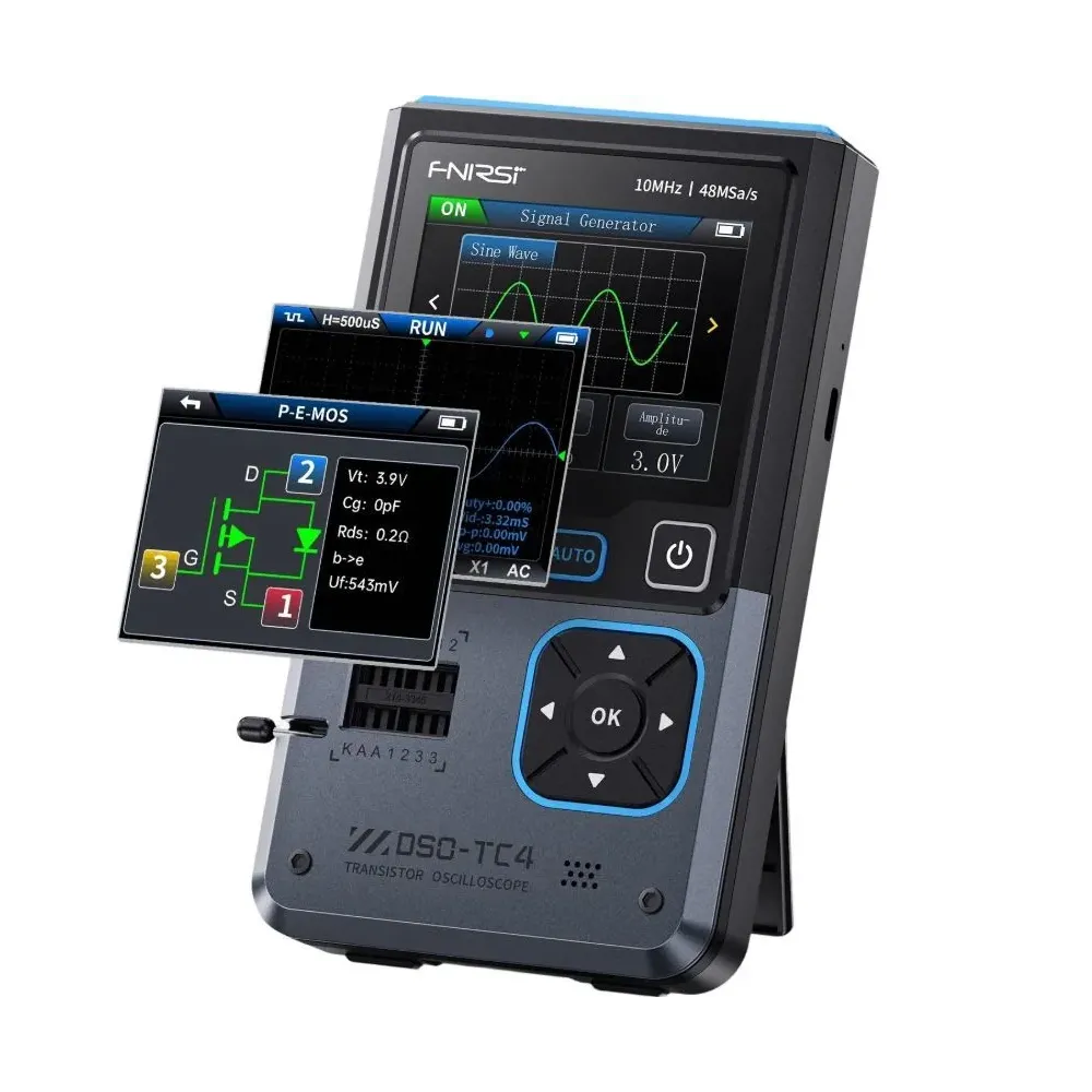 Osciloscop digital portabil cu generator de semnale, tester tranzistori, 48MSa/s, 10MHz, FNIRSI DSO-TC4