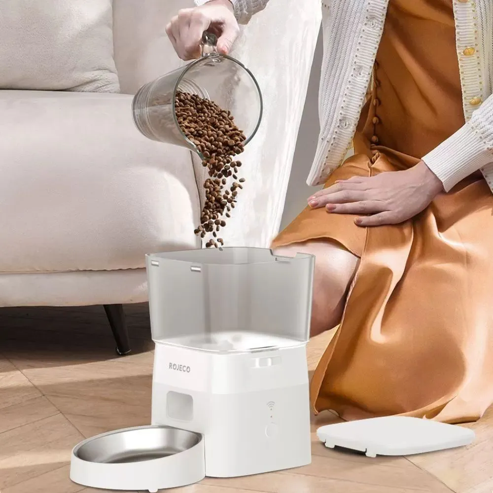 Distribuitor automat Rojeco Smart Pet Feeder RWSQ-12 WiFi, capacitate 2L, WiFi