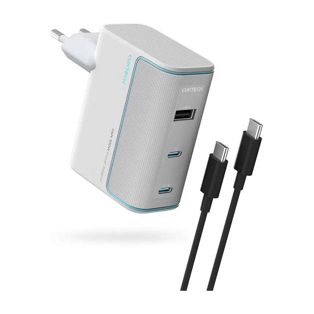 INCARCATOR retea Cuktech 2C1A Quick Charge 100W, 2 x USB Type-C Output, 1 x USB Output, include cablu USB Type-C la USB Type-C 1