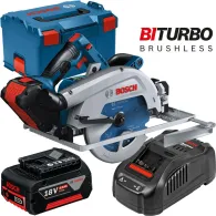 BOSCH GKS 18V-68 GC Ferastrau circular brushless BITURBO cu 2 acumulatori Li-Ion, 5Ah + Incarcator + L-BOXX