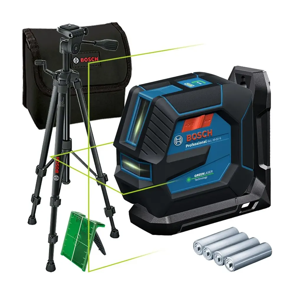 BOSCH GLL 20-22 G + LB 10 + BT 150 Nivela laser cu linii verzi (20 m) + Suport universal + Stativ