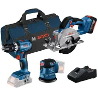 BOSCH Kit 3 scule 18V GSB 18V-45 + GEX 185-LI + GKS 18V-51 + 1 x GBA 4.0Ah + GAL 18V-40 + Geanta textil