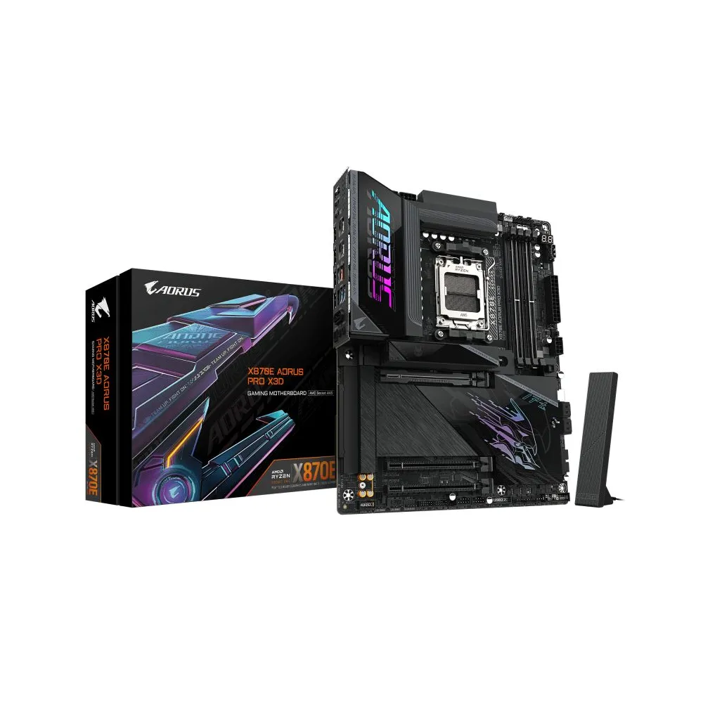 GIGABYTE X870E AORUS PRO X3D. Processor manufacturer: AMD, Processor socket: Socket AM5, Compatible processor series: AMD Ryzen 