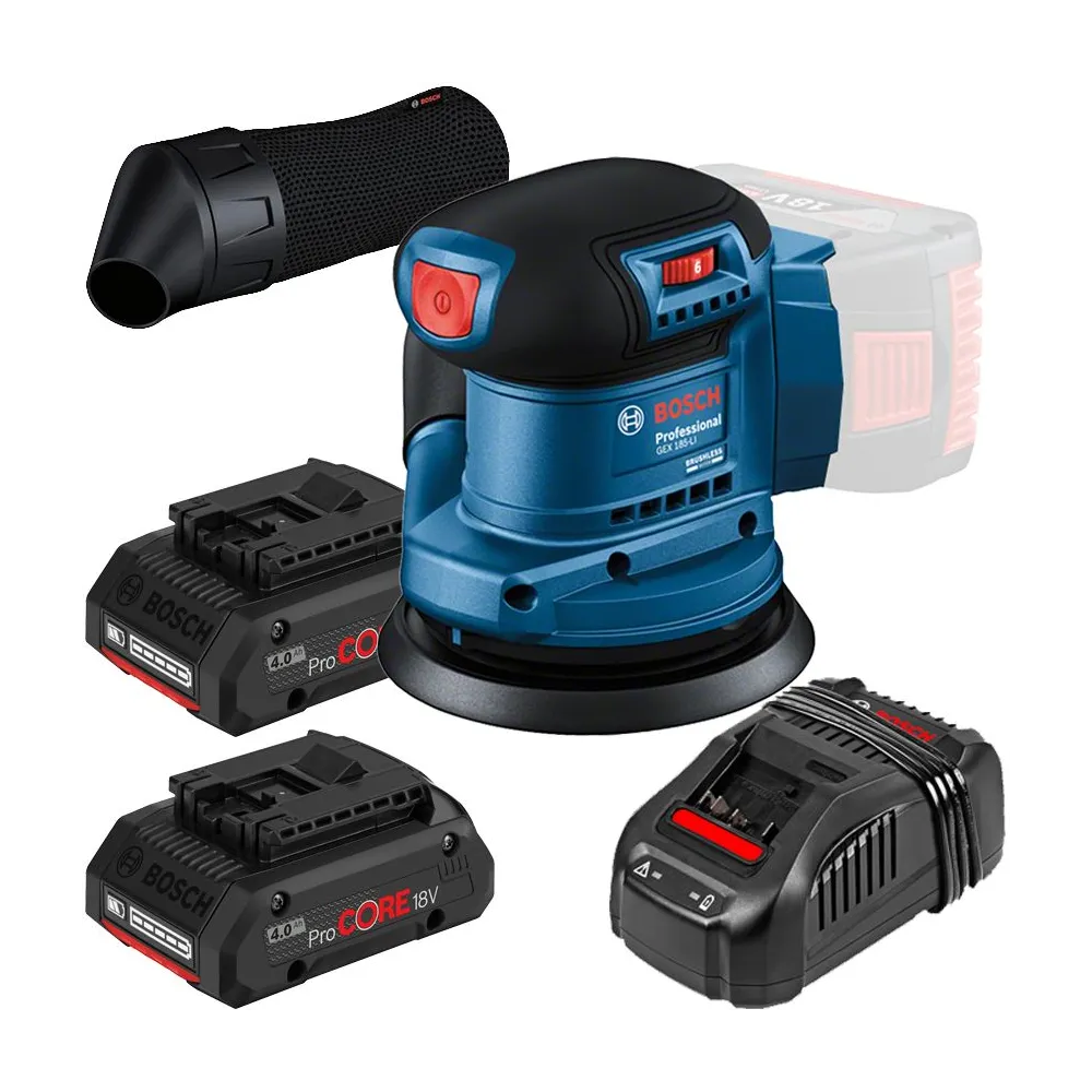 BOSCH GEX 185-LI Slefuitor excentric brushless Li-Ion + Set 2 acumulatori 4Ah ProCore + Incarcator