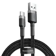 CABLU alimentare si date Baseus Cafule, Fast Charging Data Cable pt. smartphone, USB la USB Type-C, 3m, brodat, gri+negru "CATKL