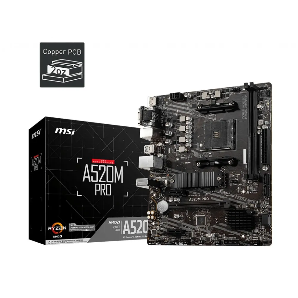 MSI A520M PRO plăci de bază AMD A520 Mufă AM4 micro-ATX Msi - 1